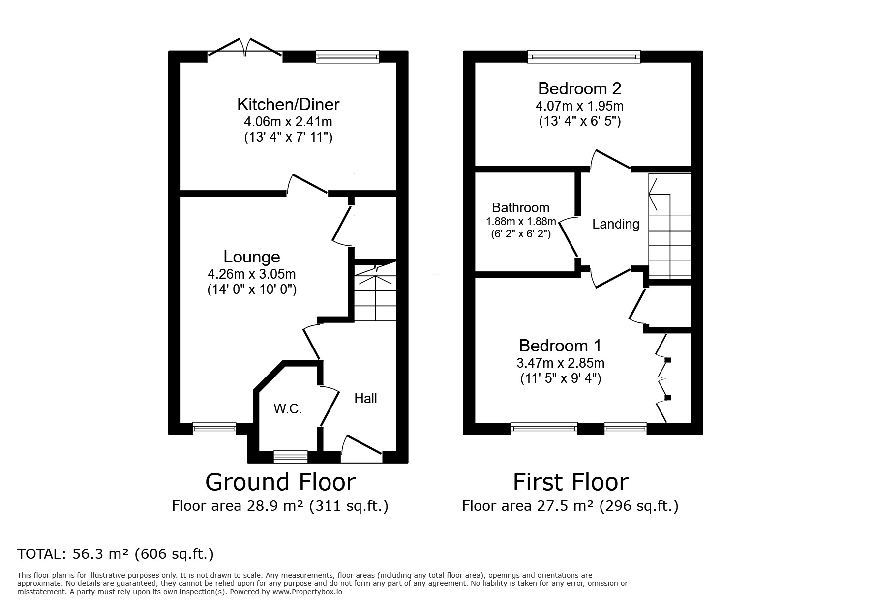 Floorplan of 2 bedroom End Terrace House for sale, Wentworth Grove, Bessacarr, Doncaster, South Yorkshire, DN4