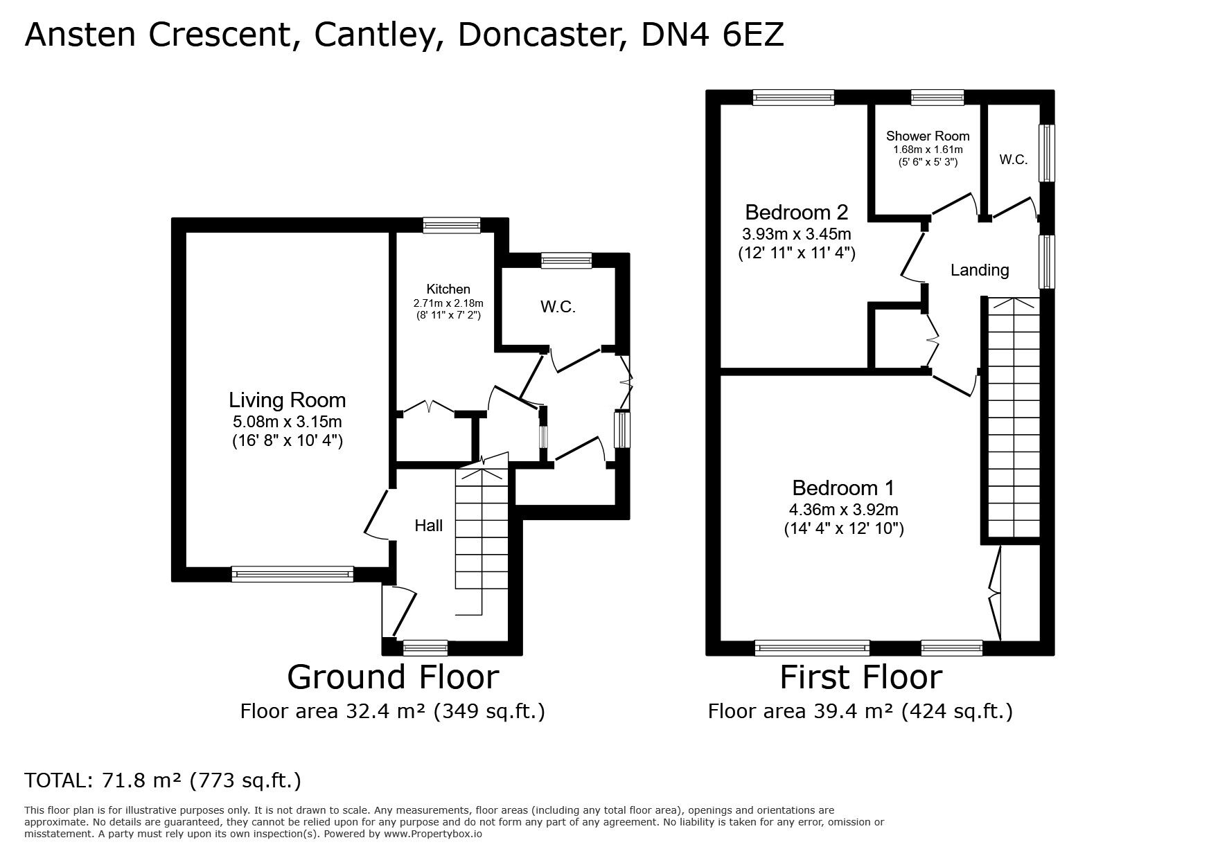 Floorplan of 2 bedroom Semi Detached House for sale, Ansten Crescent, Cantley, Doncaster, South Yorkshire, DN4