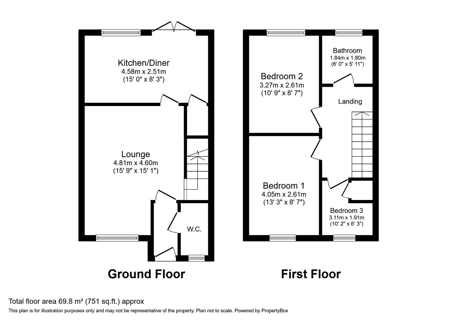 Floorplan of 3 bedroom Mid Terrace House to rent, Harris Road, Armthorpe, South Yorkshire, DN3