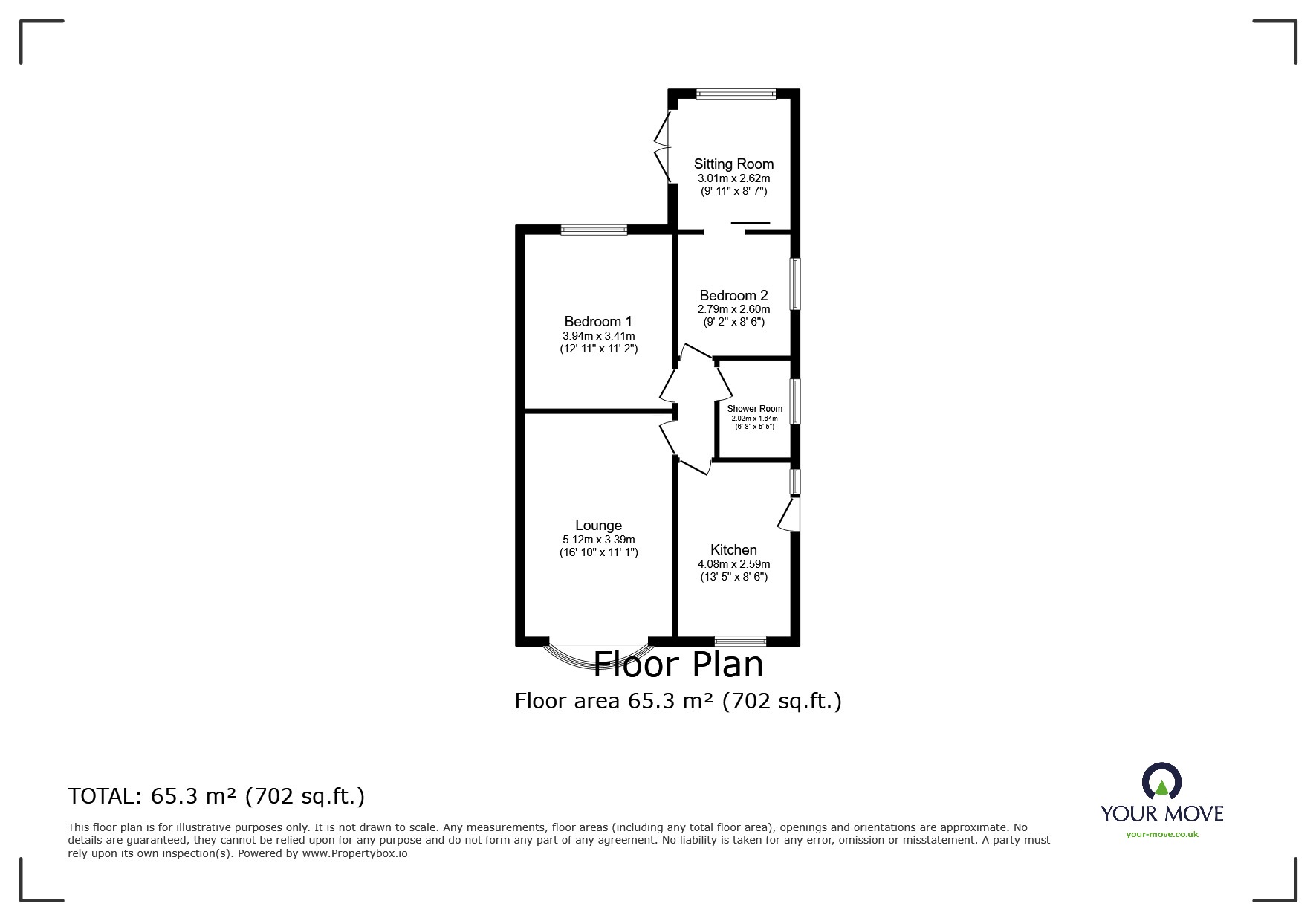 Floorplan of 2 bedroom Semi Detached Bungalow for sale, Prescott Grove, Dunscroft, South Yorkshire, DN7