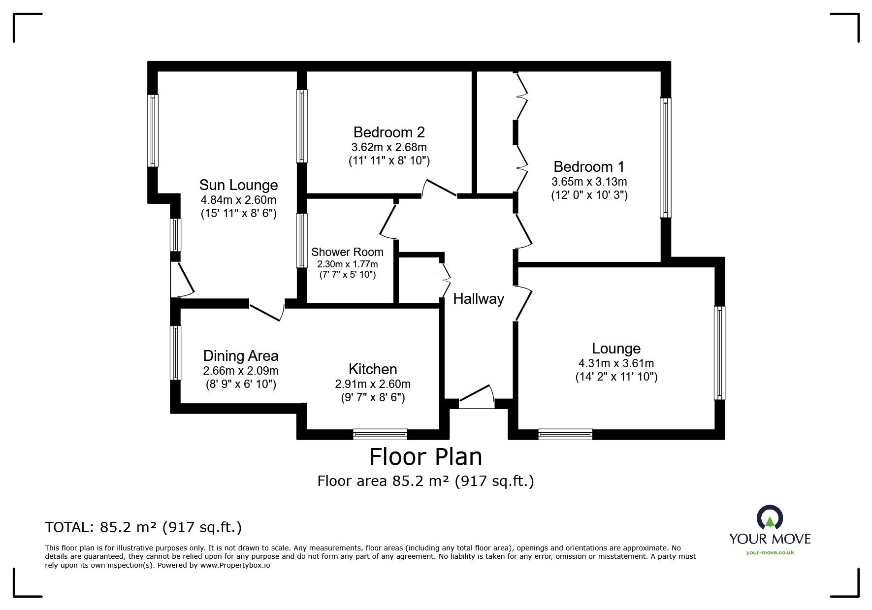 Floorplan of 2 bedroom Semi Detached Bungalow for sale, Uplands Road, Armthorpe, South Yorkshire, DN3