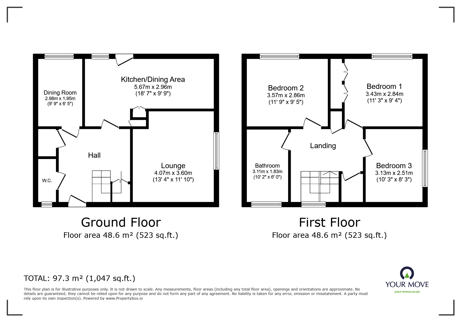 Floorplan of 3 bedroom End Terrace House for sale, Walpole Close, Balby, Doncaster, South Yorkshire, DN4