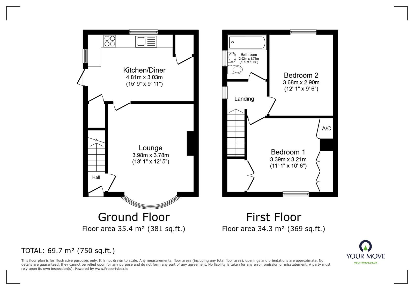 Floorplan of 2 bedroom Semi Detached House for sale, Acacia Road, Cantley, South Yorkshire, DN4