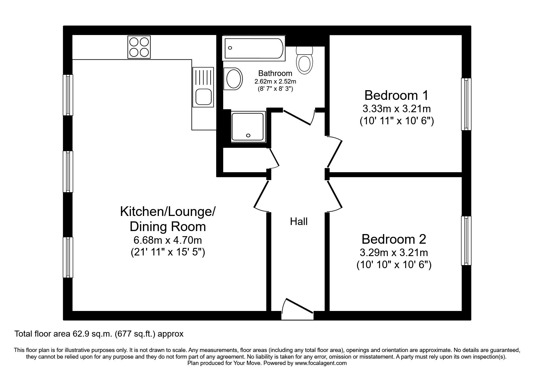 Floorplan of 2 bedroom  Flat to rent, Chelwood Court, Balby, South Yorkshire, DN4