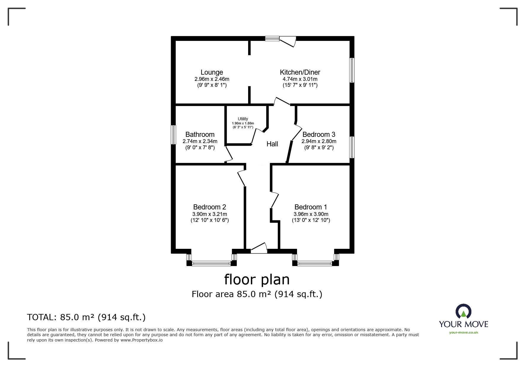 Floorplan of 3 bedroom Detached Bungalow for sale, Thorne Road, Wheatley Hills, Doncaster, South Yorkshire, DN2