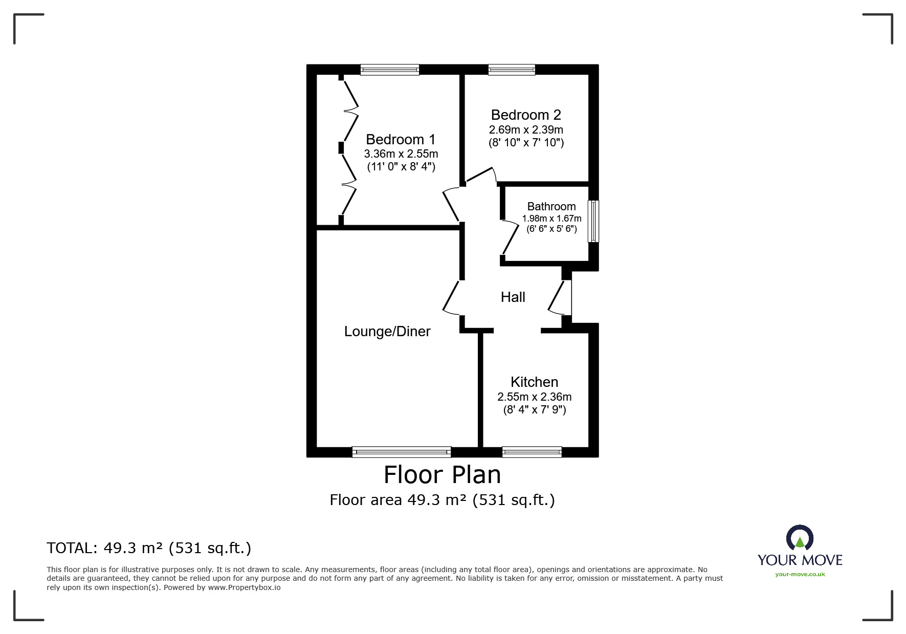 Floorplan of 2 bedroom Semi Detached Bungalow for sale, The Paddock, Adwick-le-Street, South Yorkshire, DN6