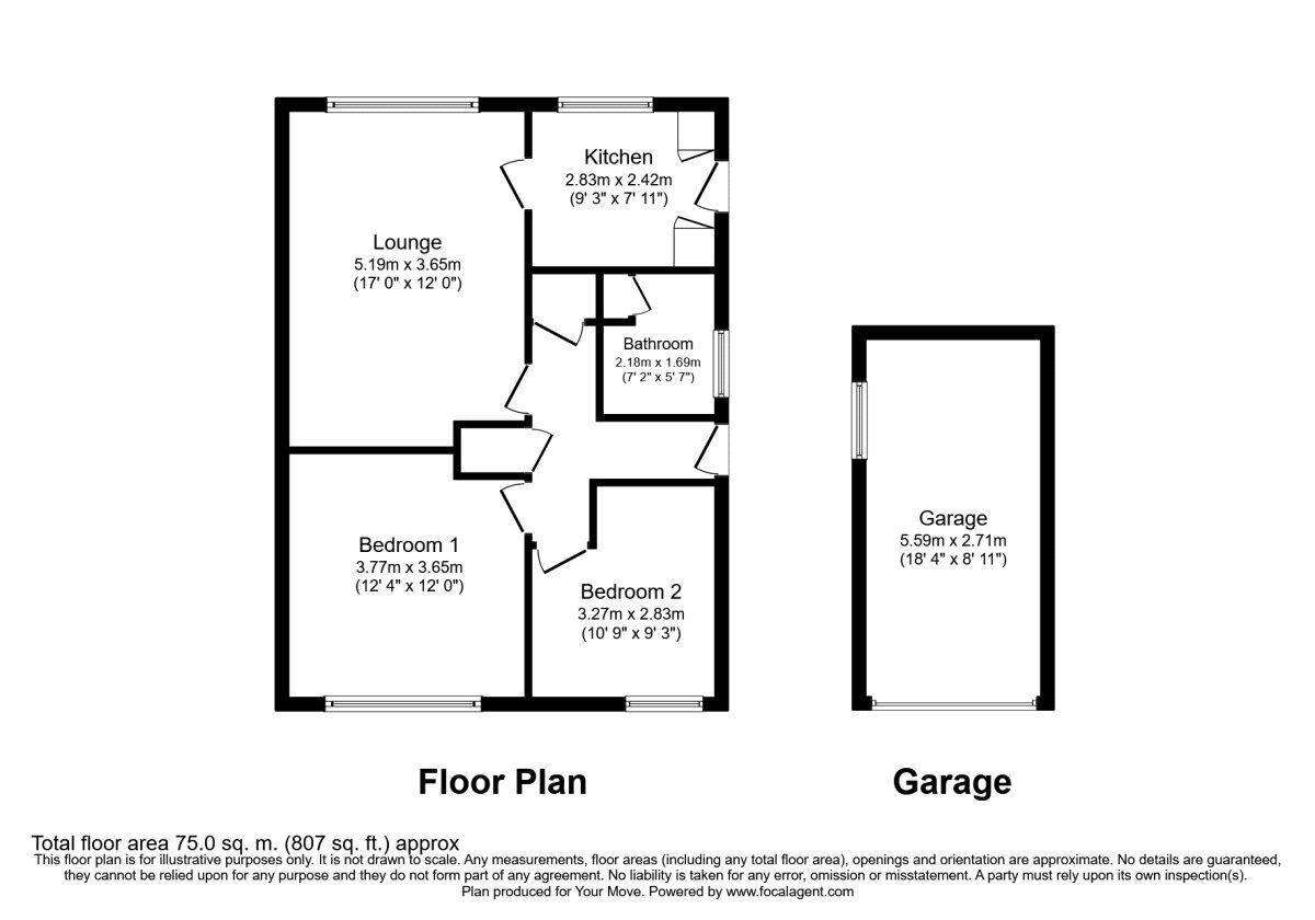 Floorplan of 2 bedroom Semi Detached Bungalow to rent, Nearfield Road, Doncaster, South Yorkshire, DN4