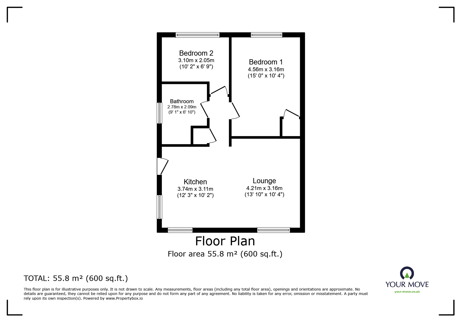 Floorplan of 2 bedroom Semi Detached Bungalow for sale, Ravenfield Road, Armthorpe, South Yorkshire, DN3