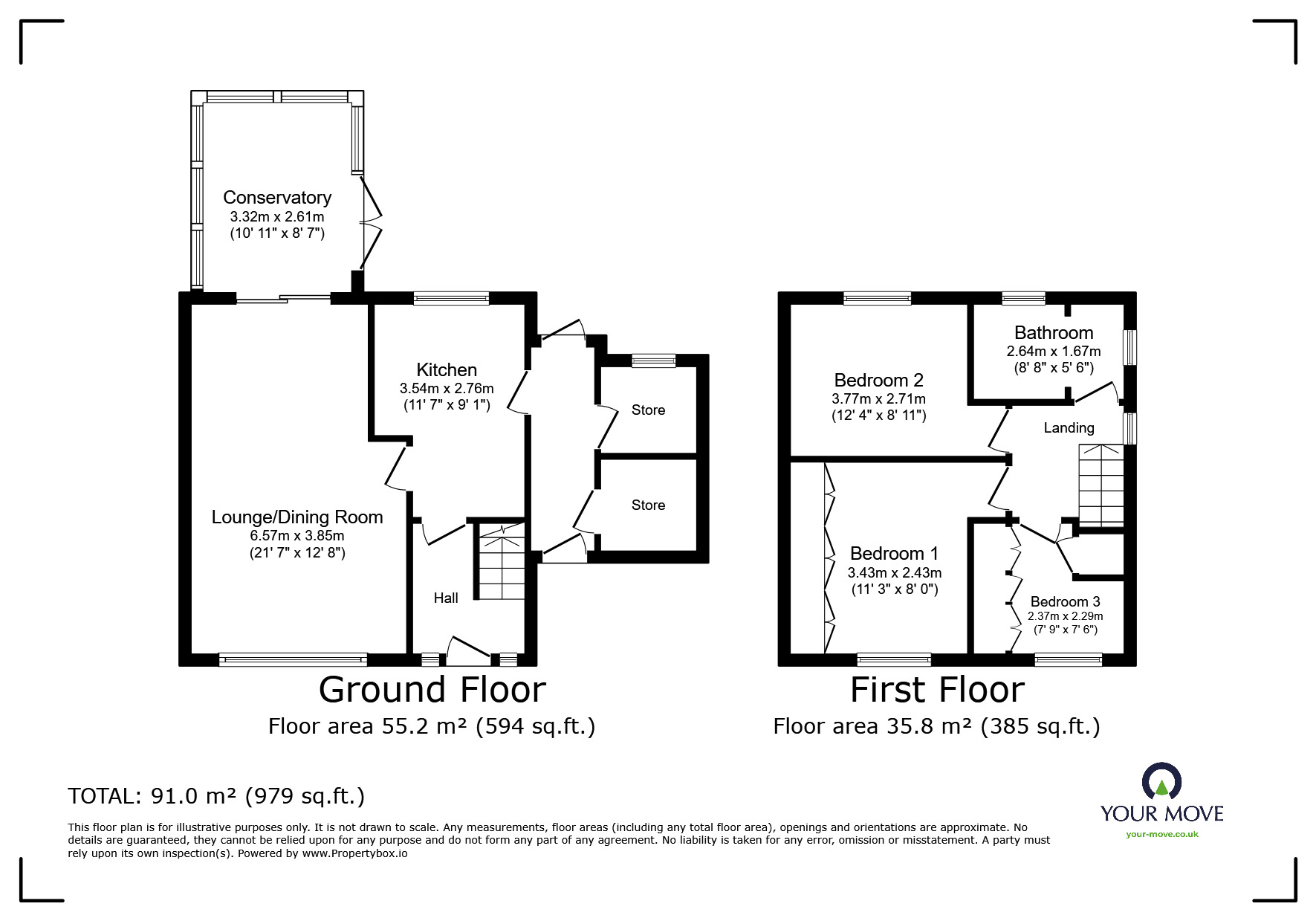 Floorplan of 3 bedroom End Terrace House for sale, Cherry Garth, Bentley, South Yorkshire, DN5