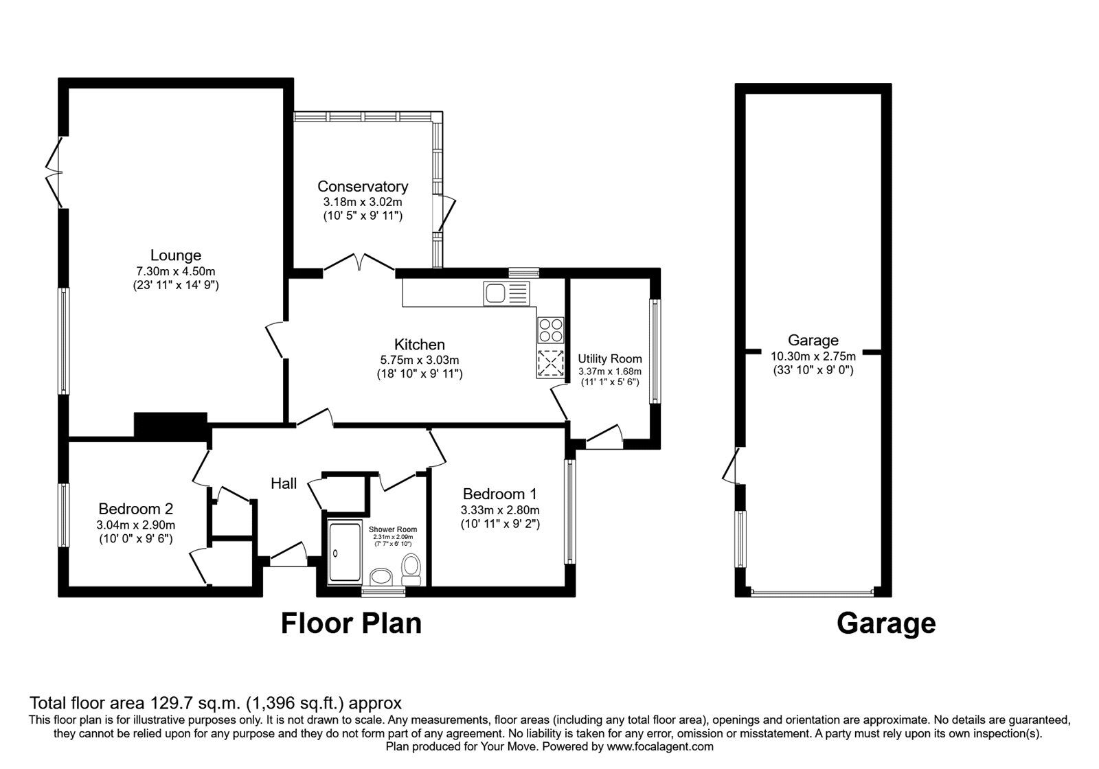 Floorplan of 2 bedroom Detached Bungalow to rent, Vicarage Lane, Beckingham, Nottinghamshire, DN10