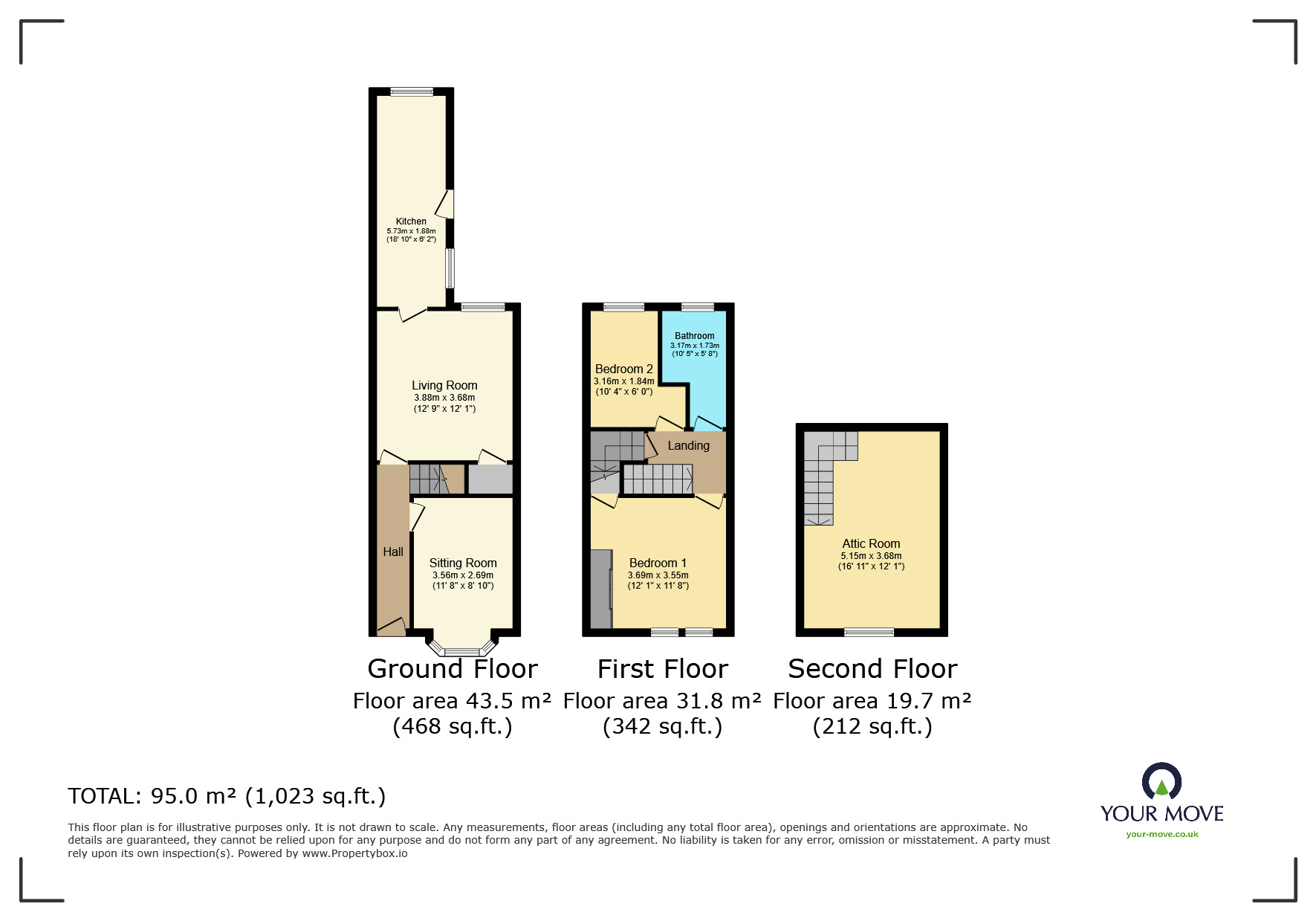 Floorplan of 2 bedroom Mid Terrace House for sale, Elmfield Road, Hyde Park, Doncaster, South Yorkshire, DN1