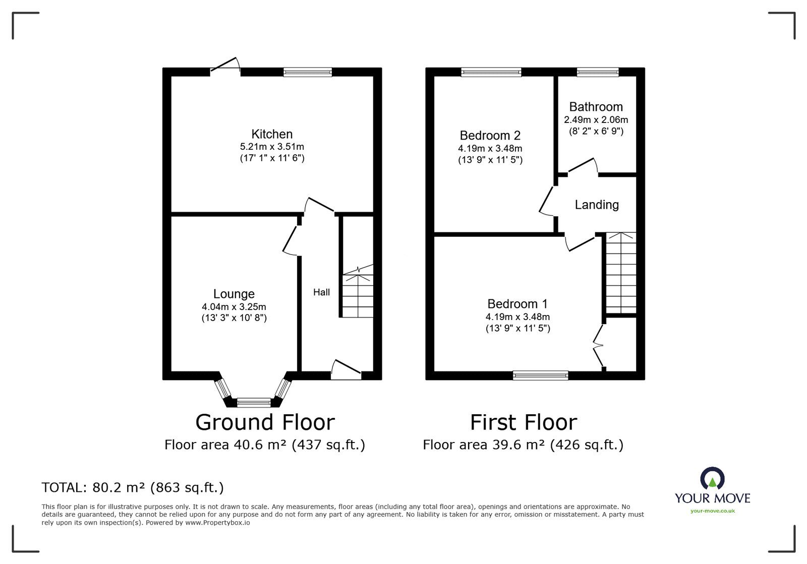 Floorplan of 2 bedroom Mid Terrace House for sale, Trafalgar Street, Carcroft, South Yorkshire, DN6