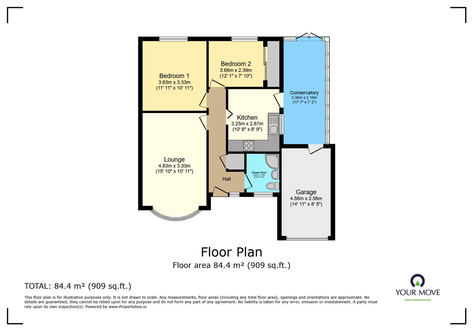 Floorplan of 2 bedroom Detached Bungalow for sale, Waltham Drive, Skellow, South Yorkshire, DN6