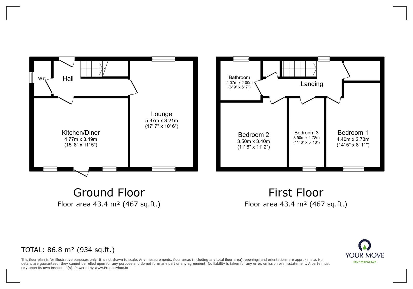 Floorplan of 3 bedroom Mid Terrace House for sale, The Oval, Conisbrough, South Yorkshire, DN12