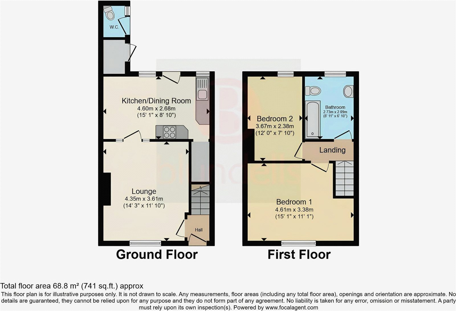 Floorplan of 2 bedroom Mid Terrace House to rent, Poplar Terrace, Bentley, South Yorkshire, DN5