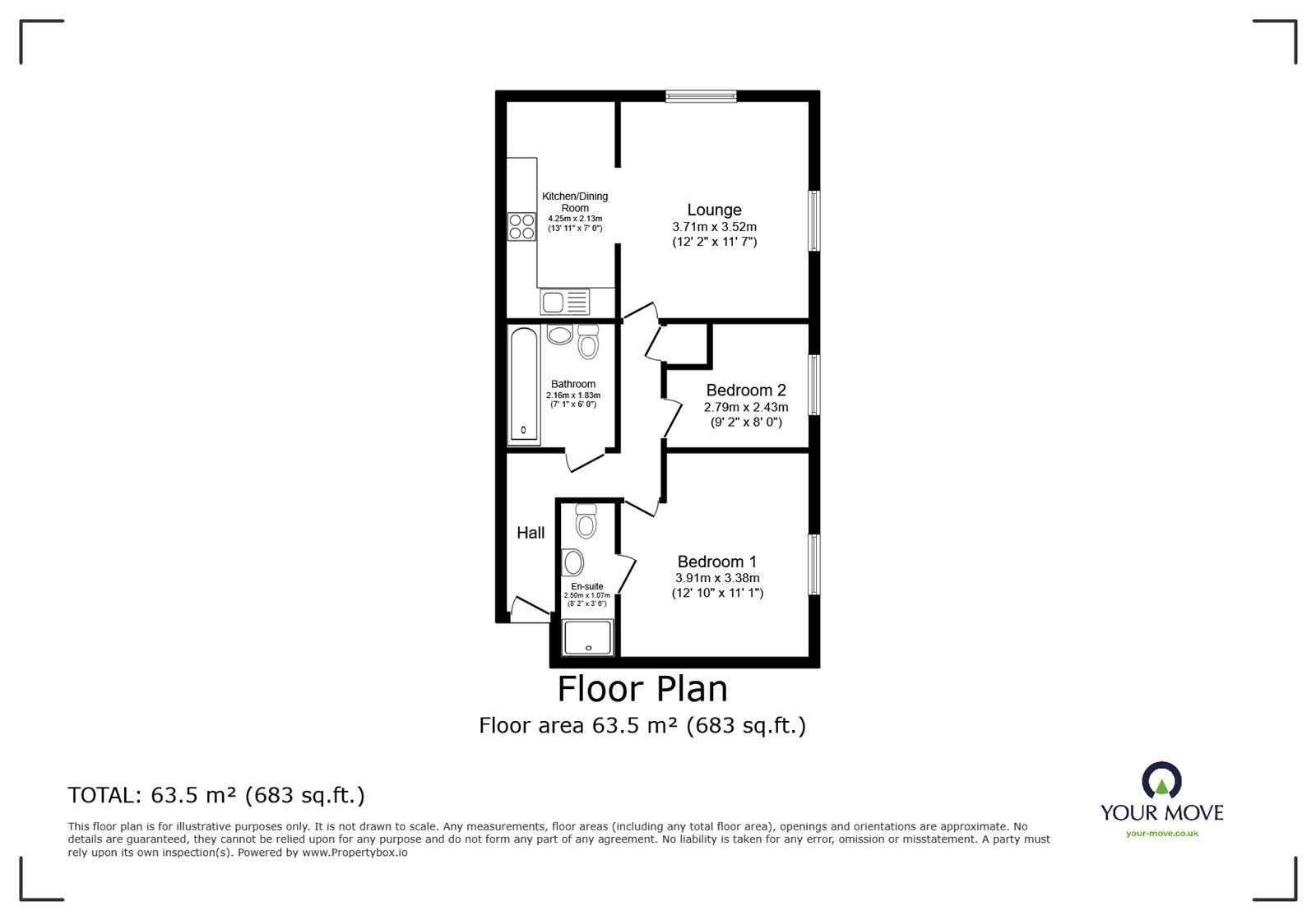 Floorplan of 2 bedroom  Flat for sale, Swan Court, Askern, South Yorkshire, DN6