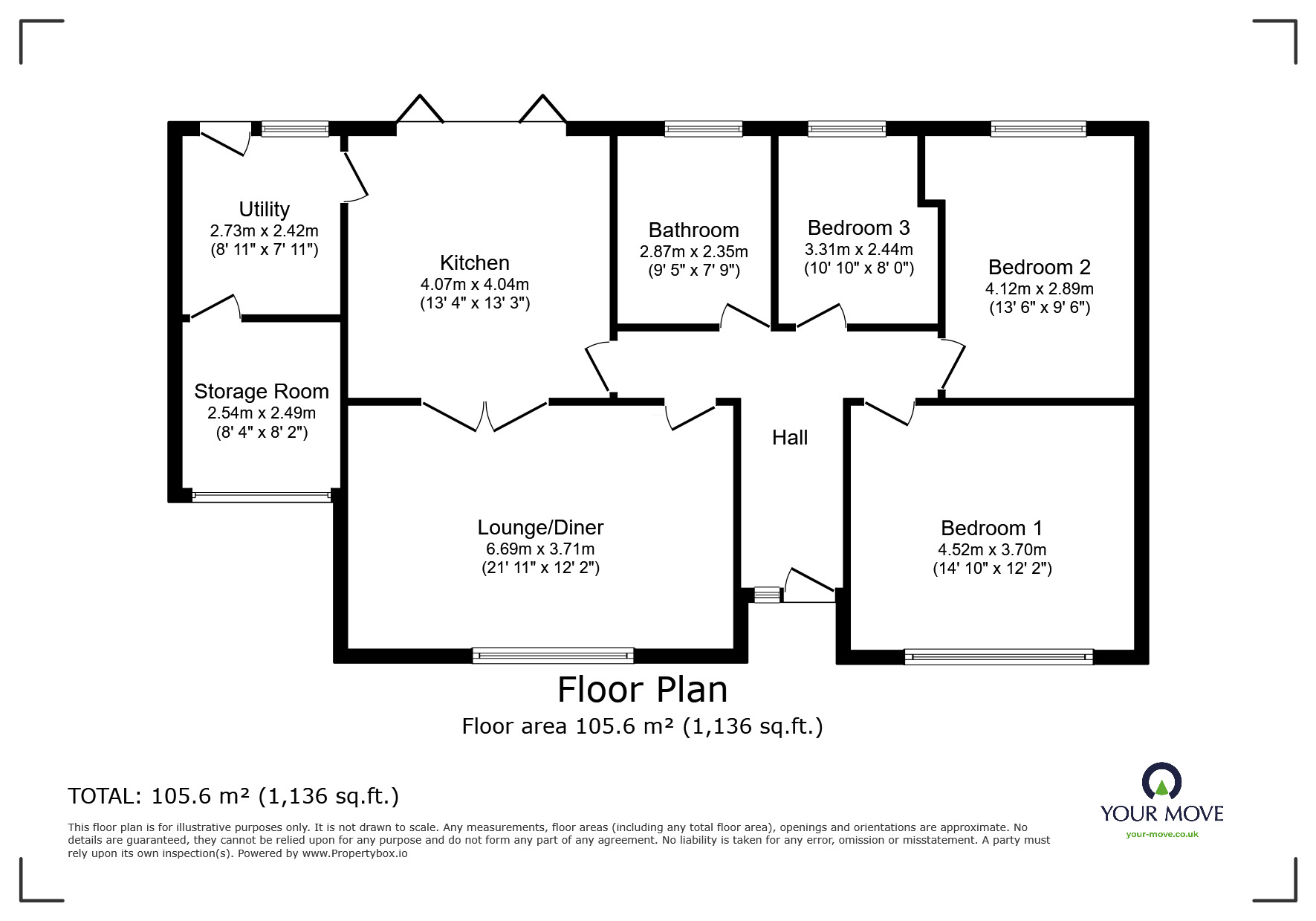 Floorplan of 3 bedroom Detached Bungalow for sale, South End, Thorne, South Yorkshire, DN8