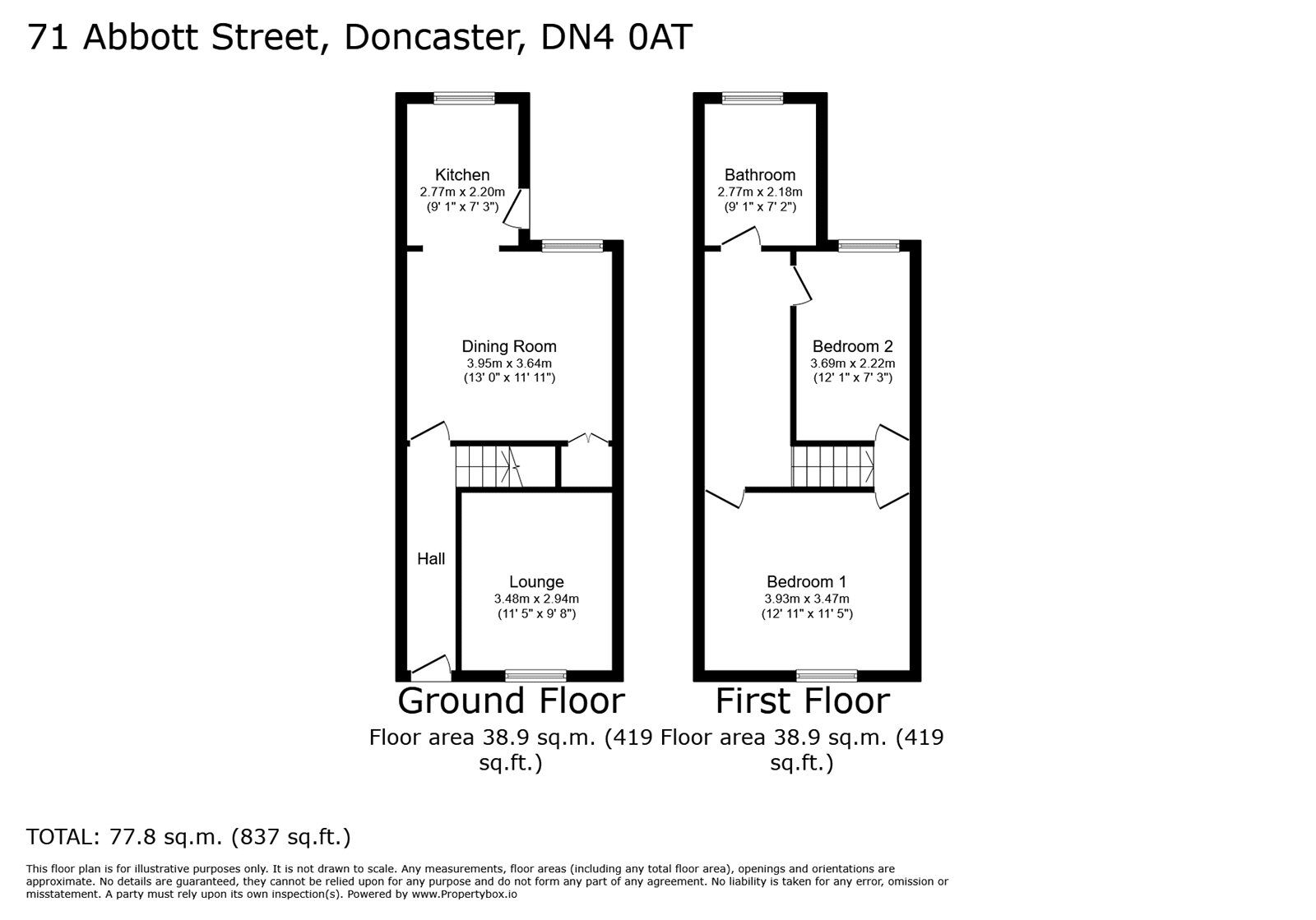 Floorplan of 2 bedroom End Terrace House for sale, Abbott Street, Doncaster, South Yorkshire, DN4