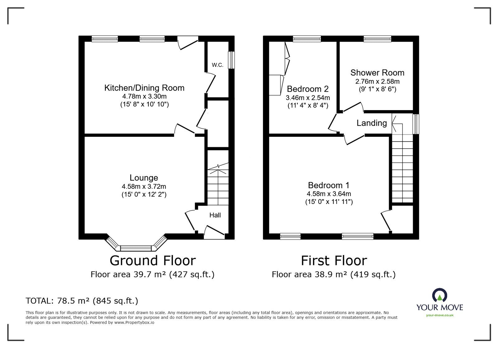 Floorplan of 2 bedroom Semi Detached House for sale, Llewelyn Crescent, Askern, South Yorkshire, DN6