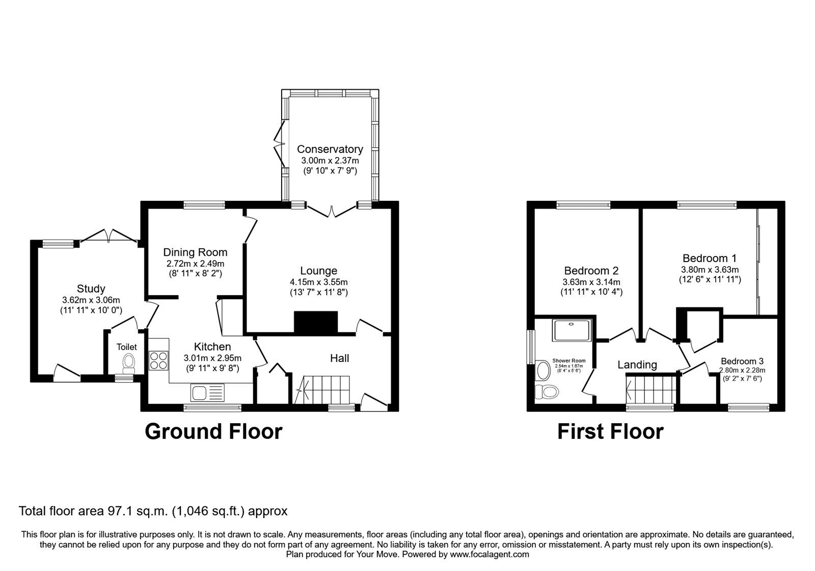 Floorplan of 3 bedroom Semi Detached House to rent, Plane Close, Doncaster, South Yorkshire, DN4