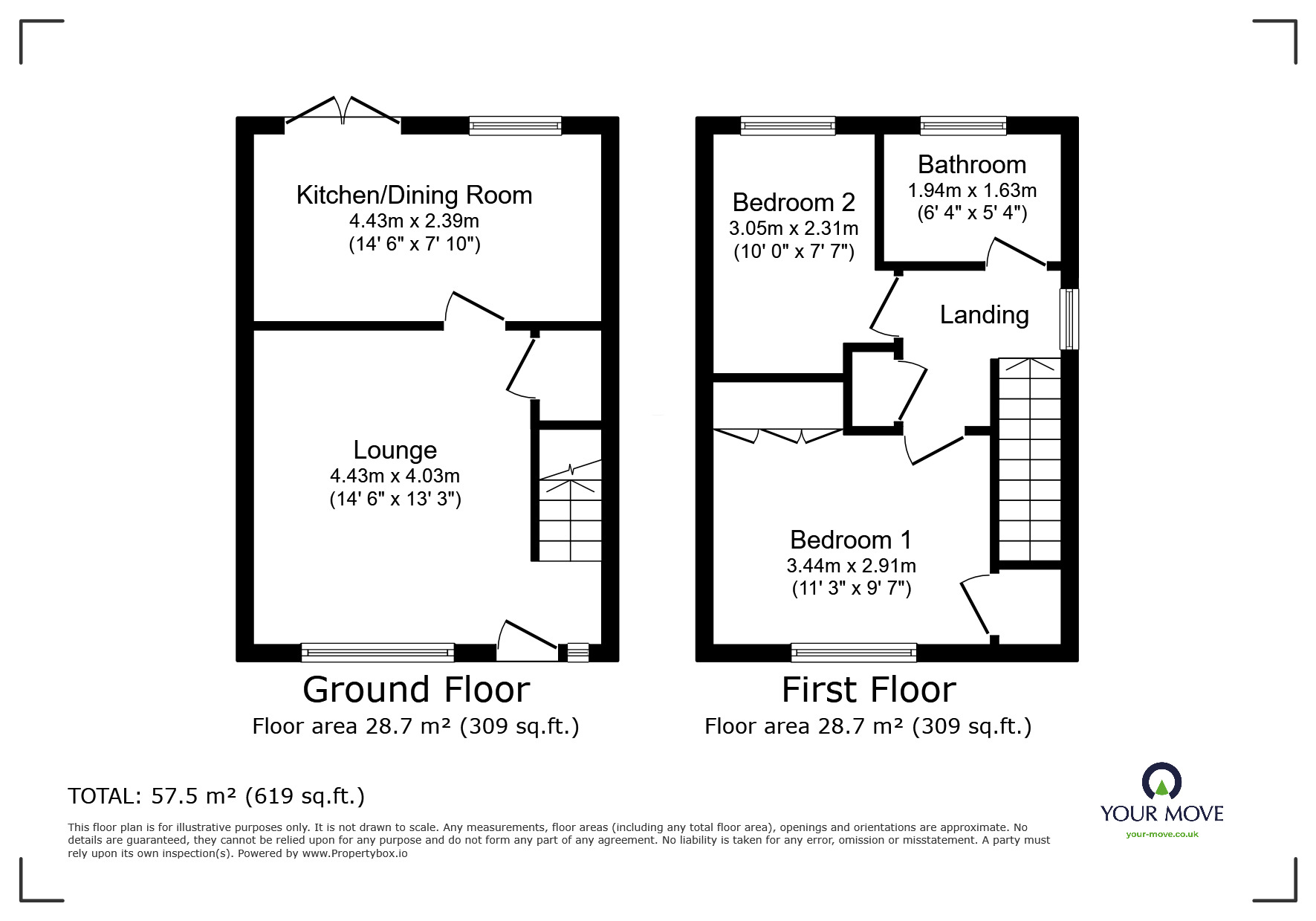 Floorplan of 2 bedroom Semi Detached House for sale, Melford Drive, Balby, Doncaster, South Yorkshire, DN4