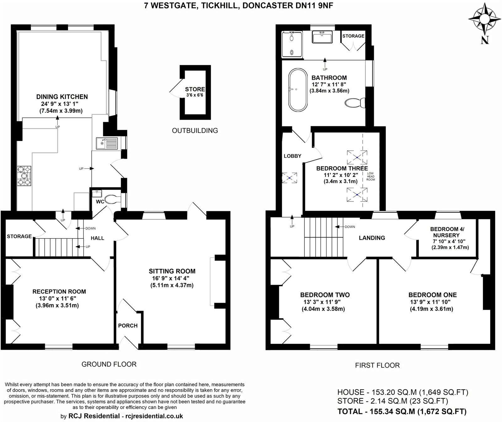 Floorplan of 4 bedroom Mid Terrace House for sale, Westgate, Tickhill, South Yorkshire, DN11