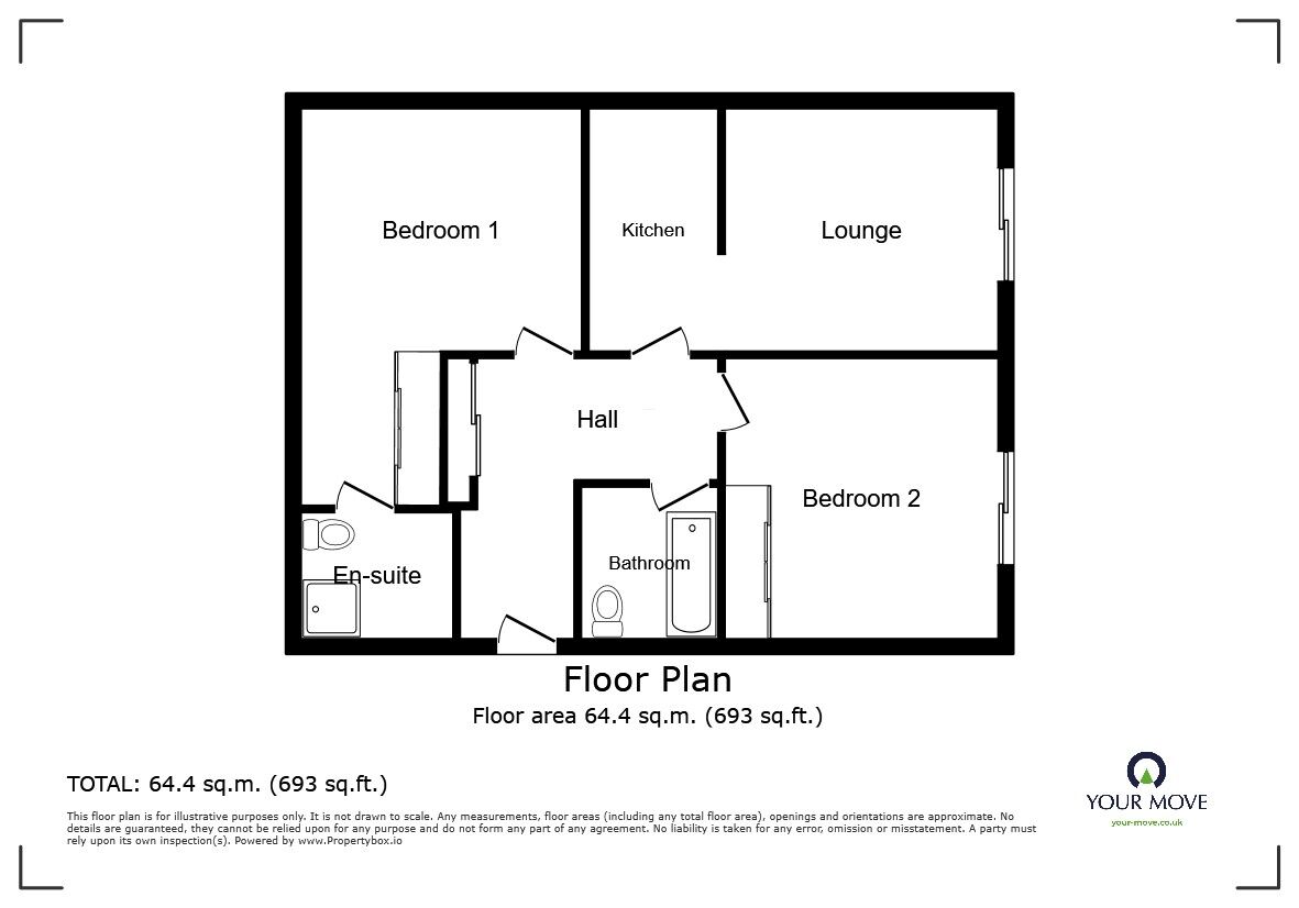 Floorplan of 2 bedroom  Flat to rent, Brooke Court, Auckley, South Yorkshire, DN9