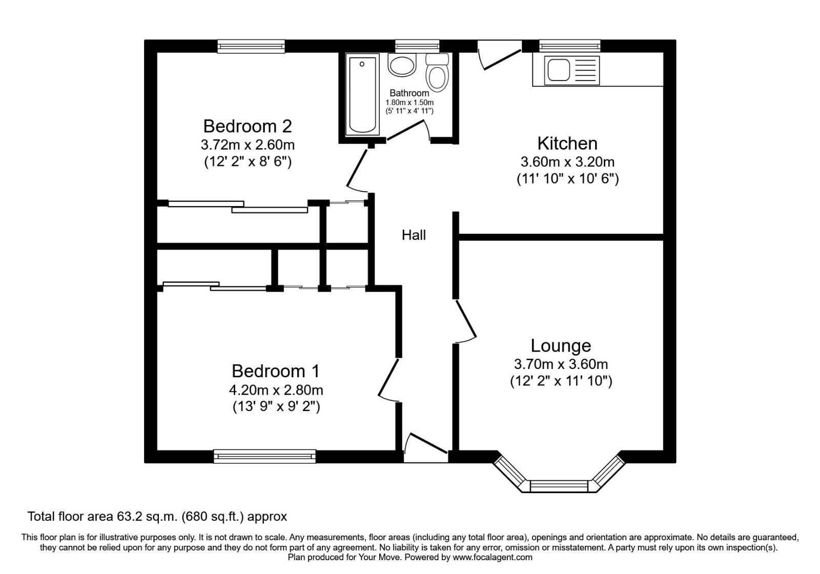 Floorplan of 2 bedroom  Flat to rent, Lich Avenue, Wolverhampton, West Midlands, WV11