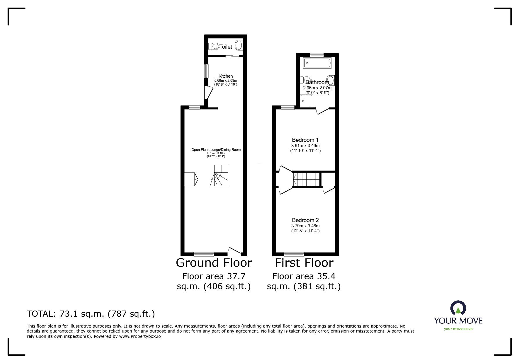 Floorplan of 2 bedroom Mid Terrace House for sale, New Rowley Road, Dudley, West Midlands, DY2