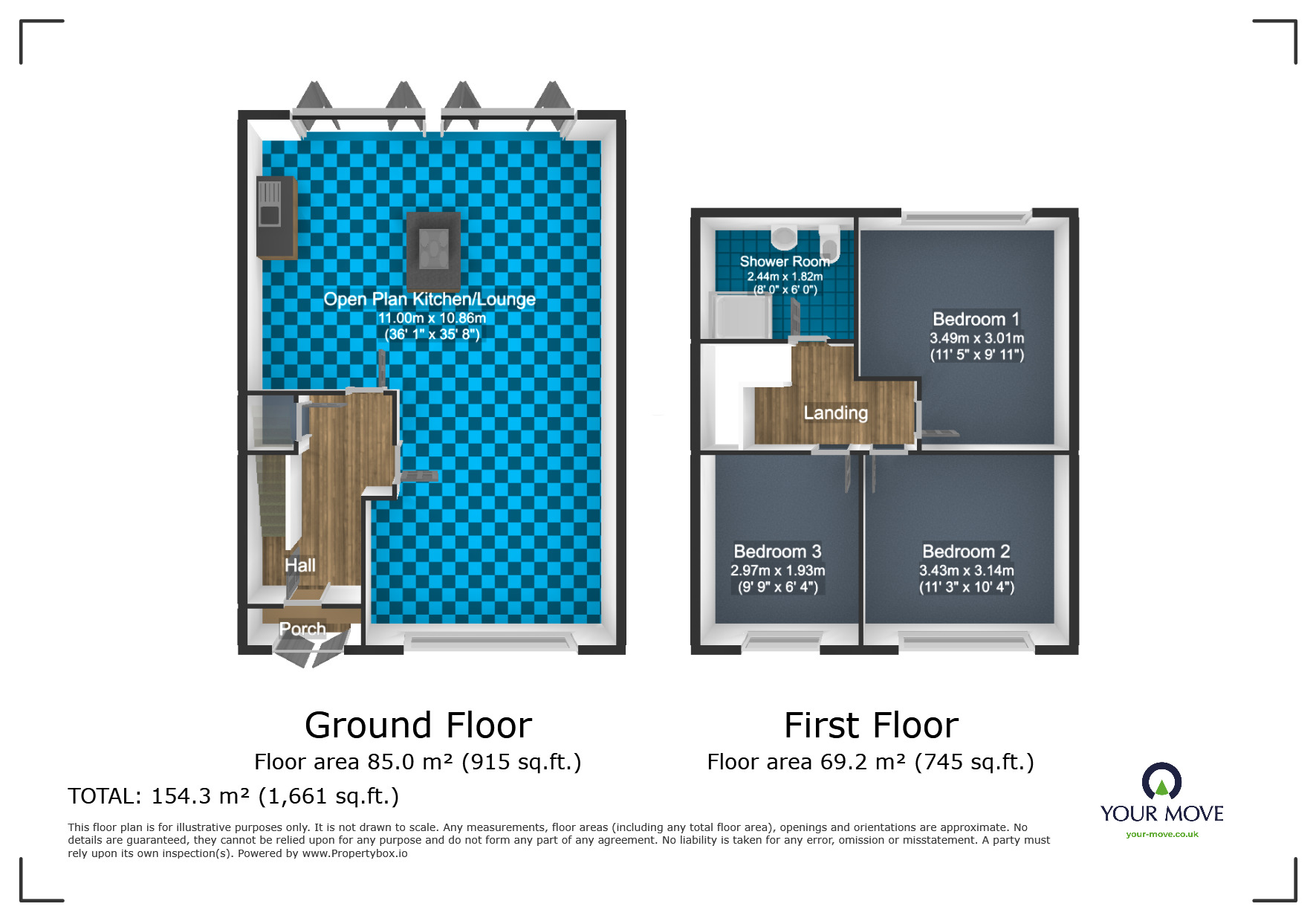 Floorplan of 3 bedroom Semi Detached House for sale, Oakham Road, Dudley, West Midlands, DY2