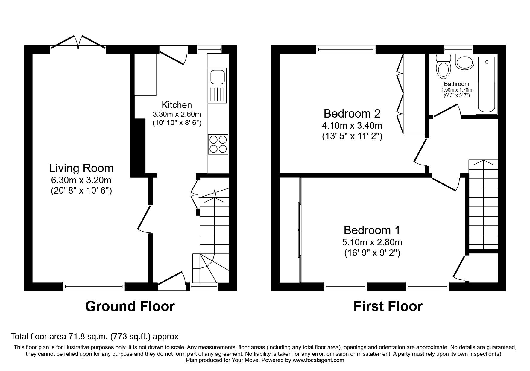 Floorplan of 2 bedroom Mid Terrace House to rent, Chapel Place, High Valleyfield, Fife, KY12