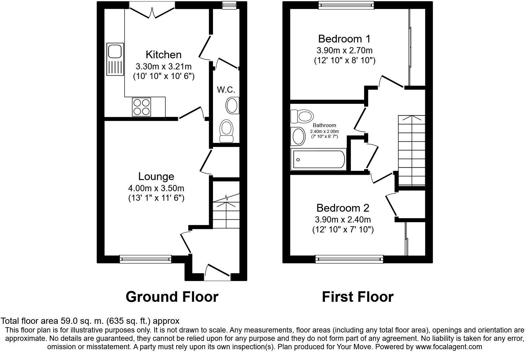 Floorplan of 2 bedroom Mid Terrace House to rent, Elm Park, Hill of Beath, Fife, KY4