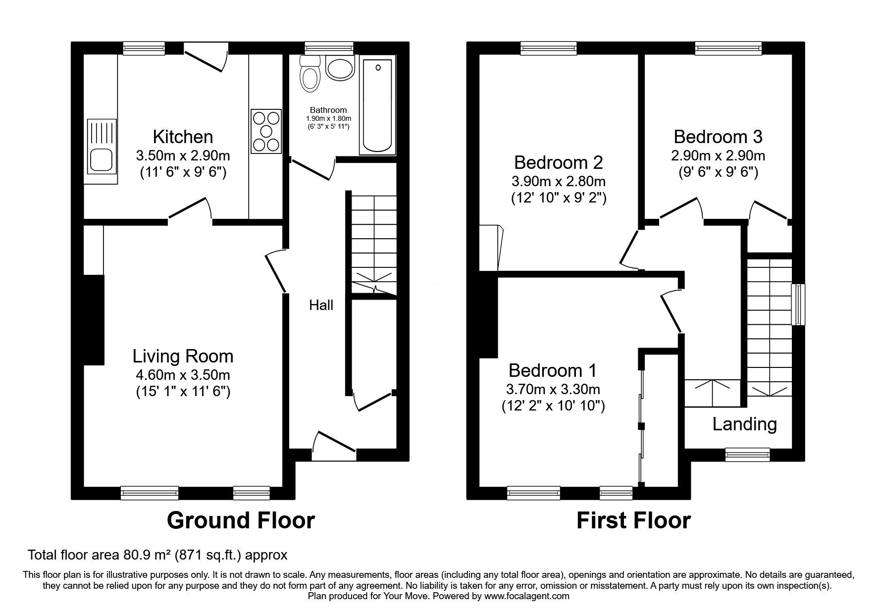 Floorplan of 3 bedroom Semi Detached House for sale, Wedderburn Street, Dunfermline, Fife, KY11