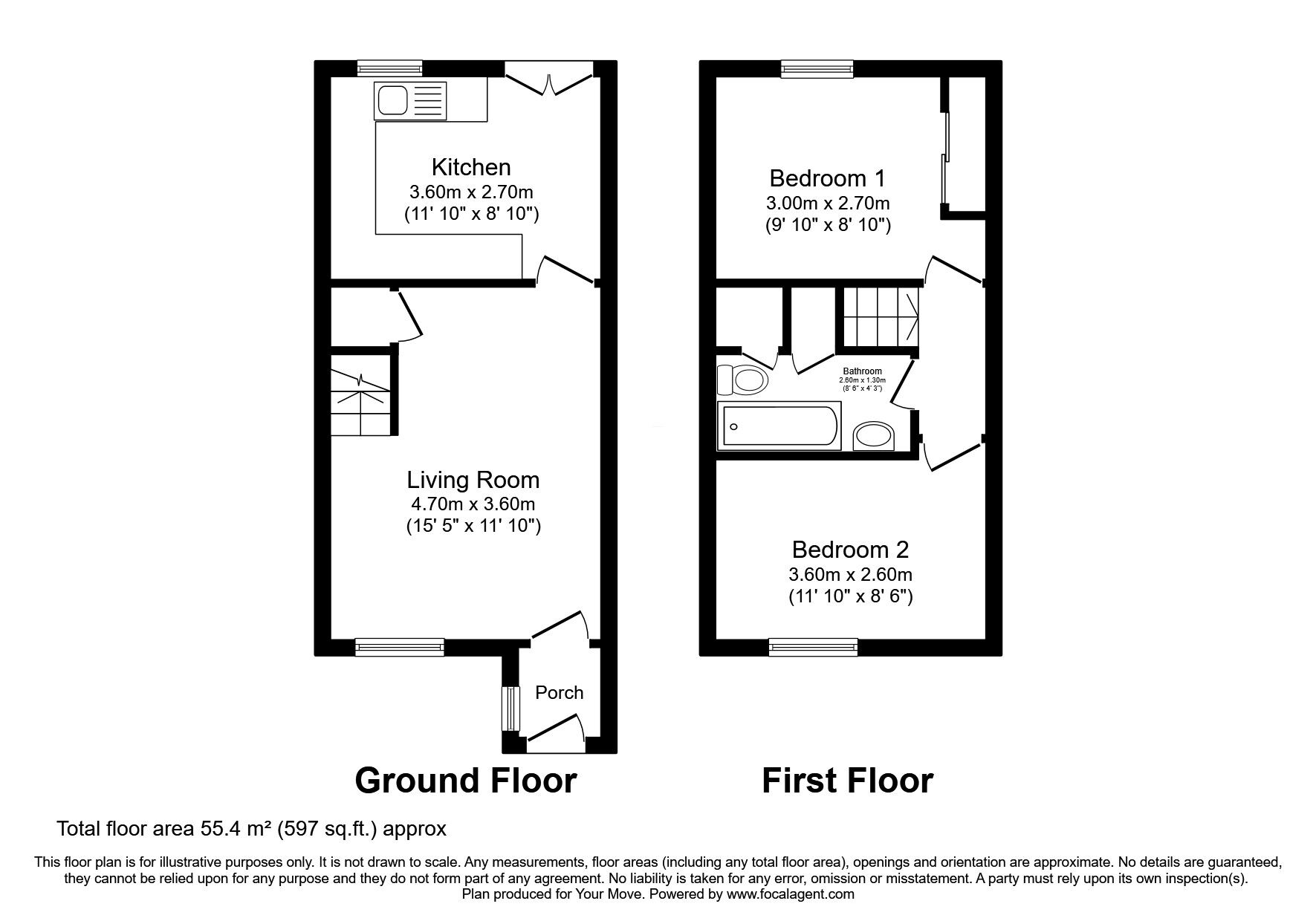 Floorplan of 2 bedroom Mid Terrace House for sale, Kinnaird Place, Dunfermline, Fife, KY12