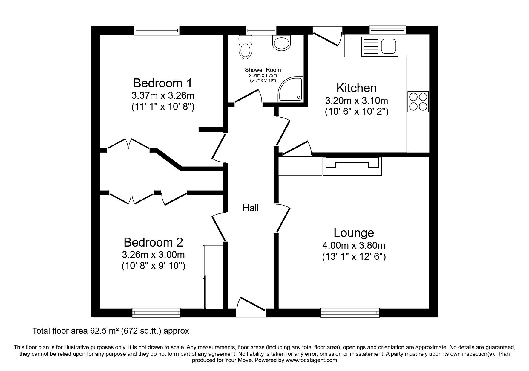 Floorplan of 2 bedroom Semi Detached Bungalow for sale, Parkhead Loaning, Dumfries, DG1