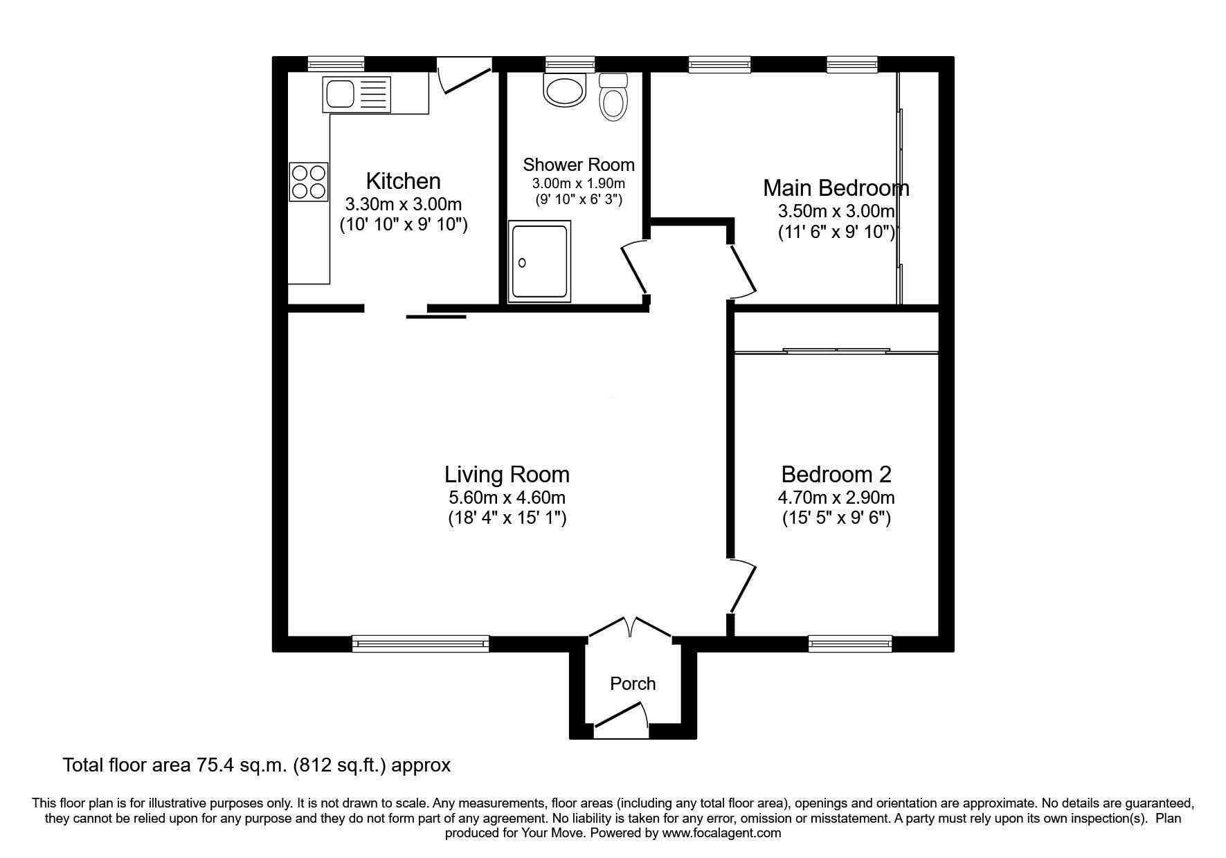 Floorplan of 2 bedroom End Terrace Bungalow for sale, Park, Thornhill, Dumfries and Galloway, DG3