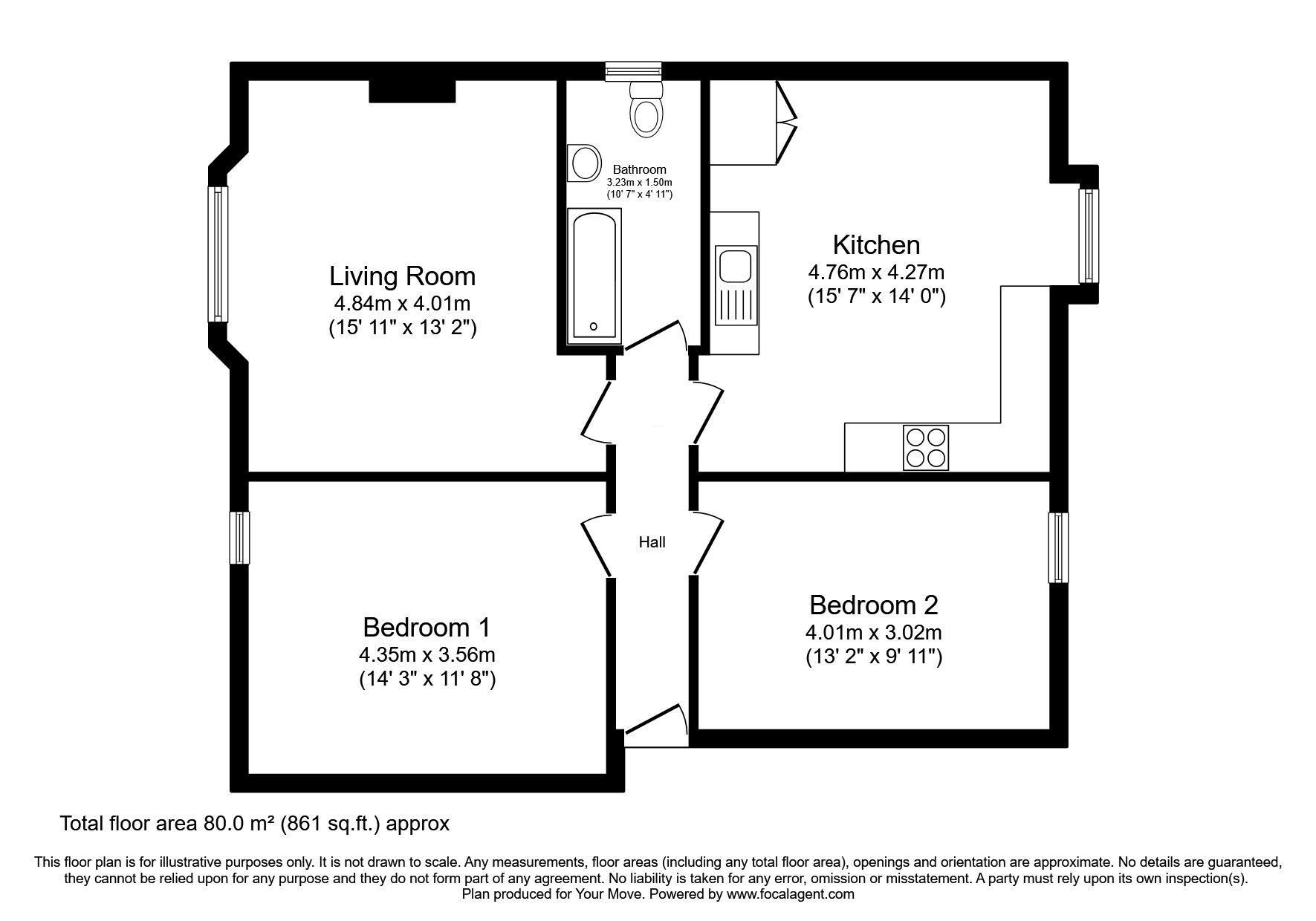 Floorplan of 2 bedroom  Flat for sale, Park Avenue, Dundee, Angus, DD4