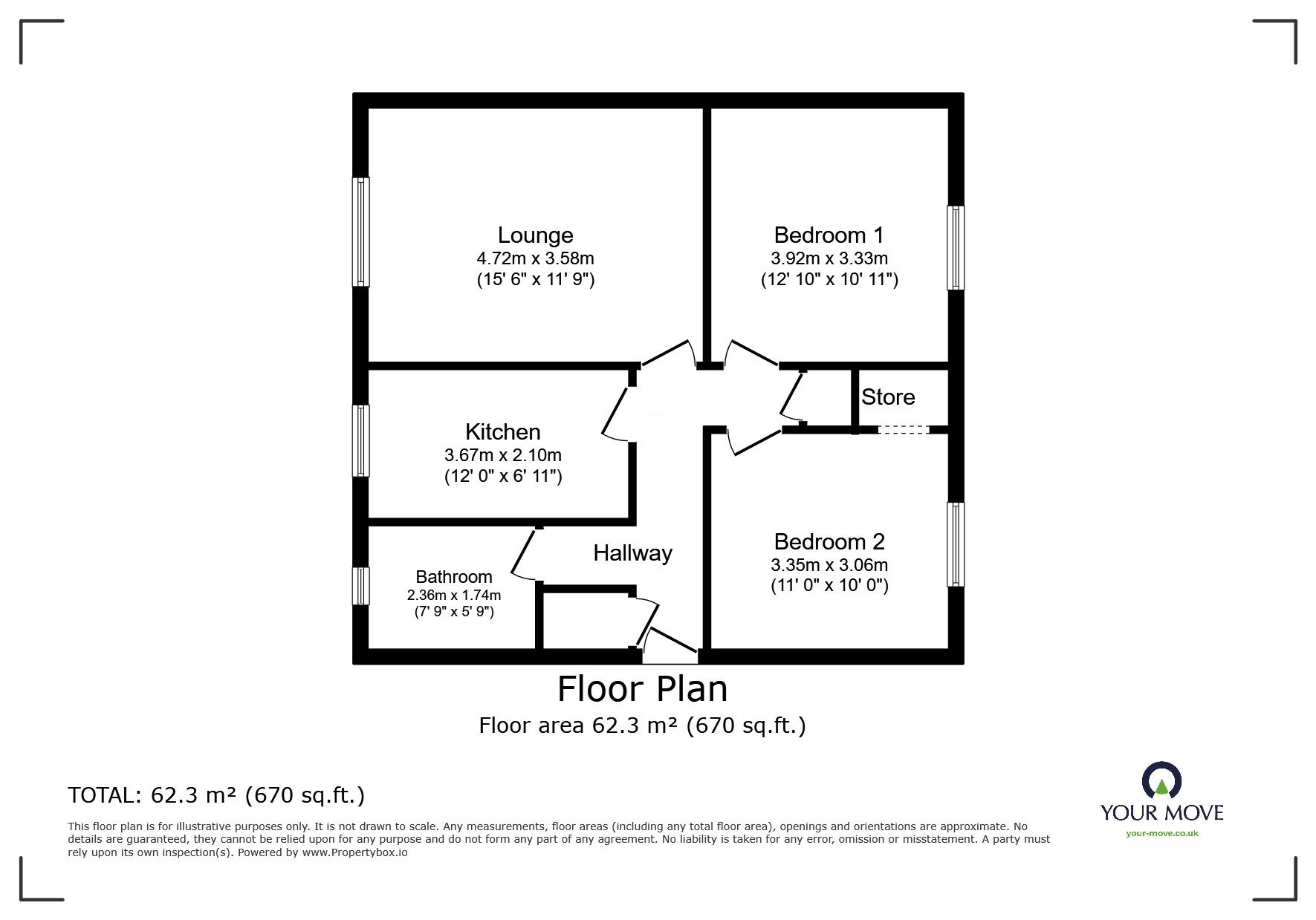 Floorplan of 2 bedroom  Flat for sale, Douglas Road, Dundee, Angus, DD4