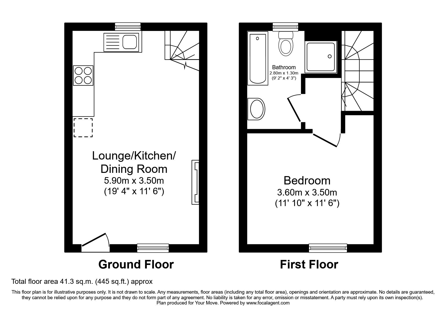 Floorplan of 1 bedroom Mid Terrace House to rent, Rusham Road, Egham, Surrey, TW20