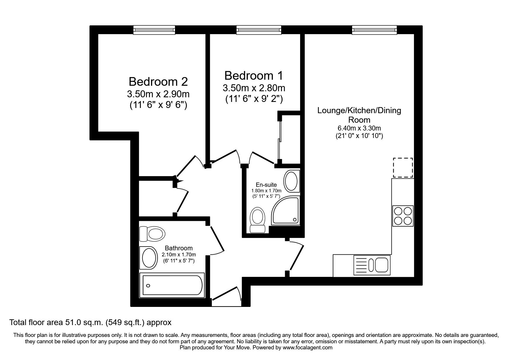 Floorplan of 2 bedroom  Flat for sale, Stoneylands Road, Egham, Surrey, TW20