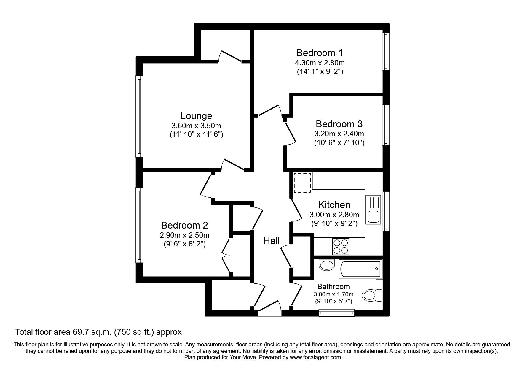 Floorplan of 3 bedroom  Flat to rent, Mandeville Court Strode Street, Egham, Surrey, TW20