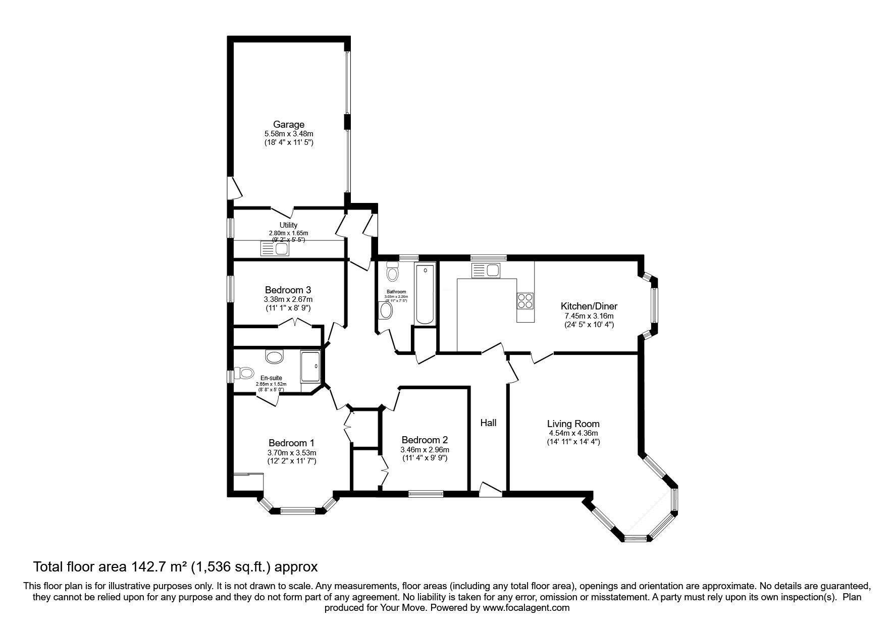 Floorplan of 3 bedroom Detached Bungalow for sale, Lesmurdie Road, Elgin, Moray, IV30