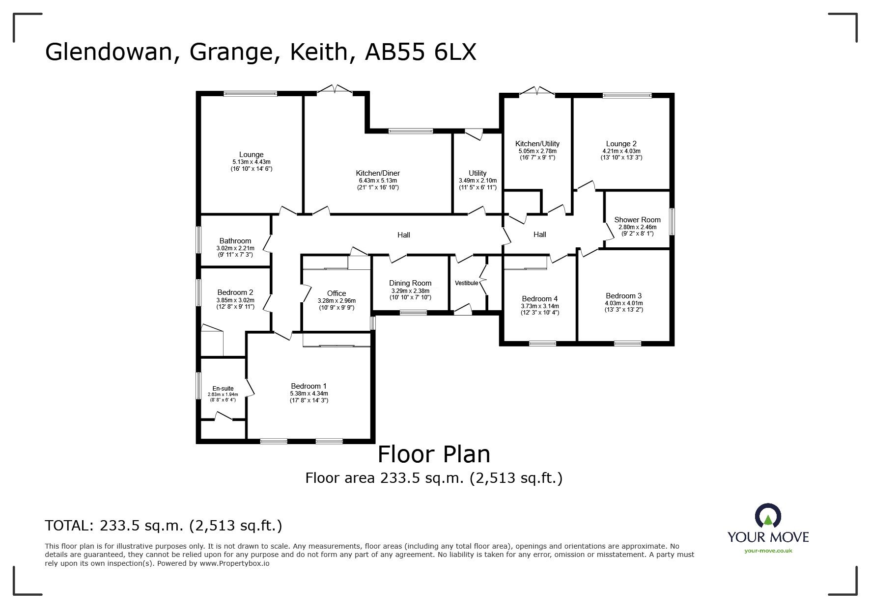 Floorplan of 4 bedroom Detached Bungalow for sale, Grange, Keith, Moray, AB55