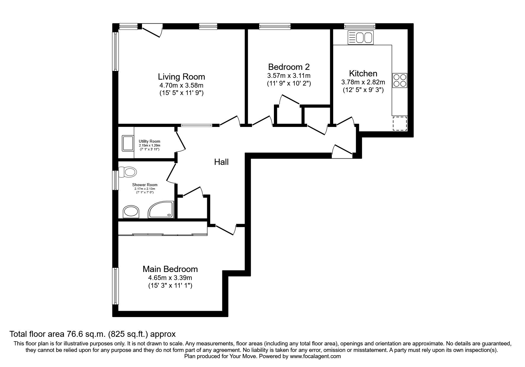 Floorplan of 2 bedroom Mid Terrace Bungalow for sale, Lesmurdie Court, Elgin, Moray, IV30