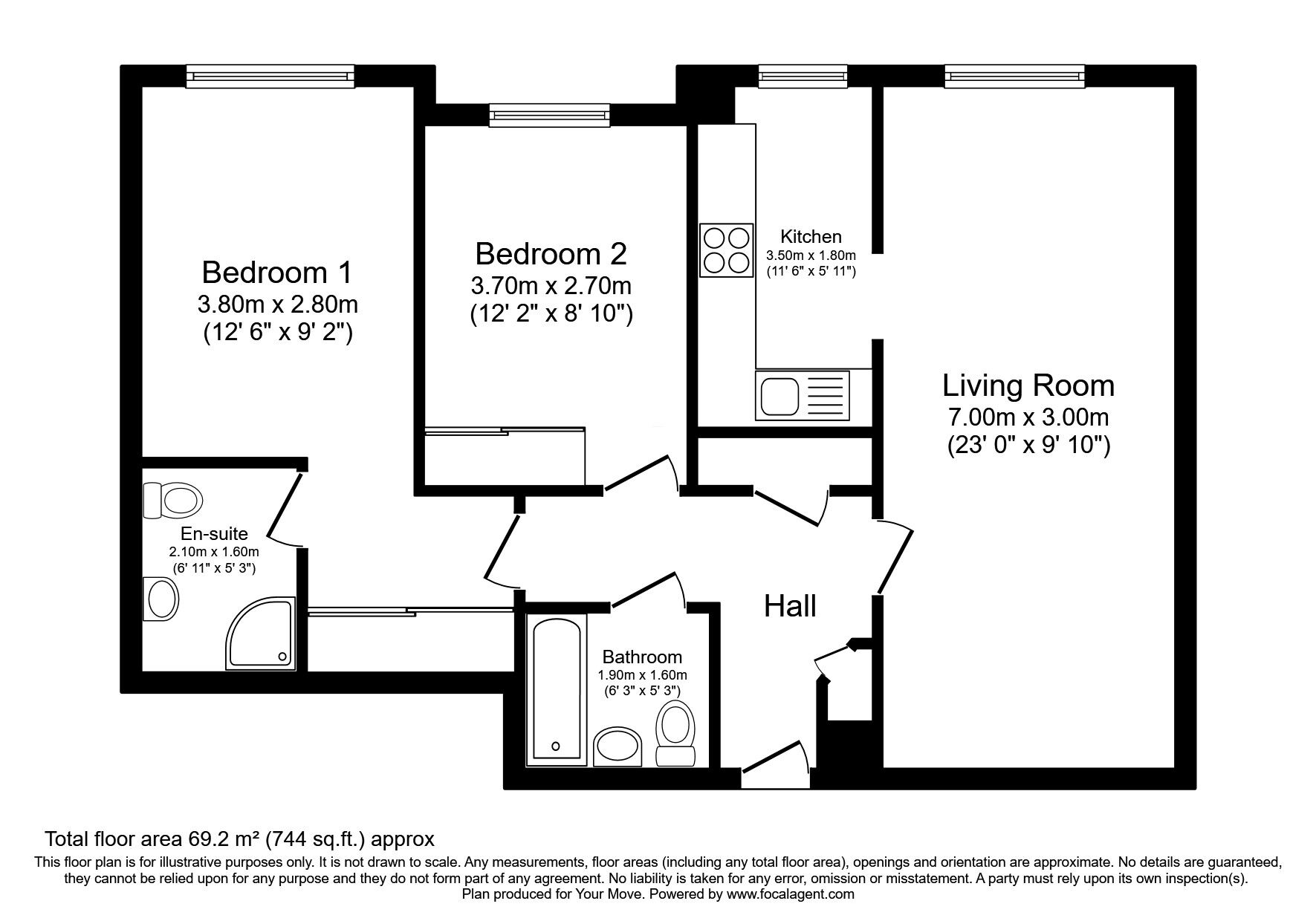 Floorplan of 2 bedroom  Flat for sale, Eagles View, Livingston, West Lothian, EH54