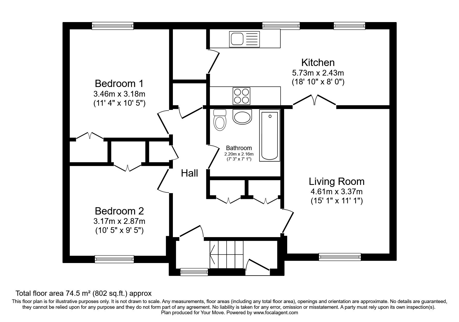 Floorplan of 2 bedroom  Flat for sale, Falcon Brae, Livingston, West Lothian, EH54