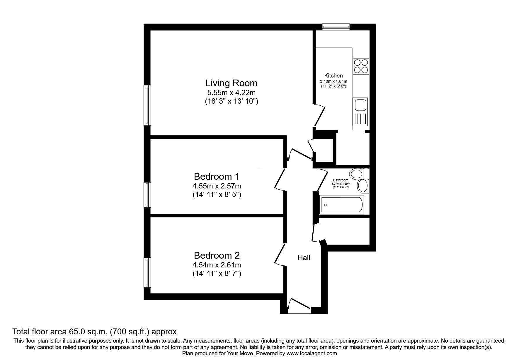 Floorplan of 2 bedroom  Flat for sale, Glenbervie Road, Grangemouth, Stirlingshire, FK3