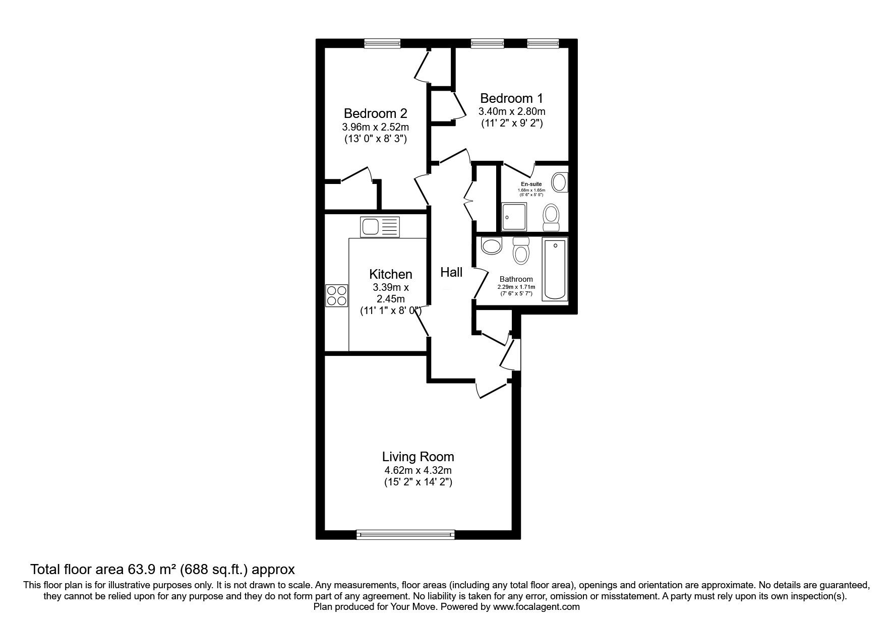 Floorplan of 2 bedroom  Flat for sale, James Short Park, Falkirk, Stirlingshire, FK1