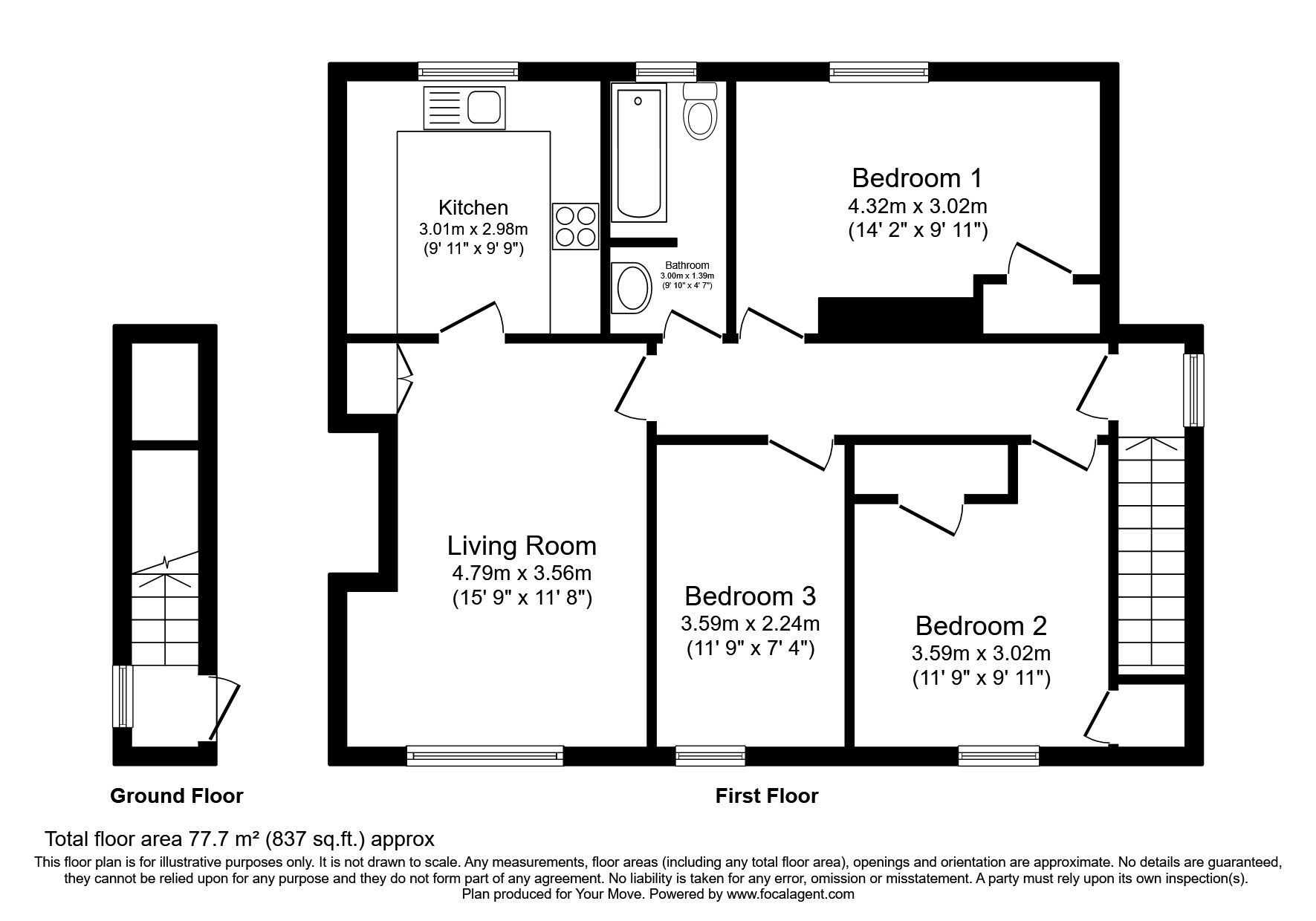 Floorplan of 3 bedroom  Flat for sale, Kelvin Street, Grangemouth, FK3