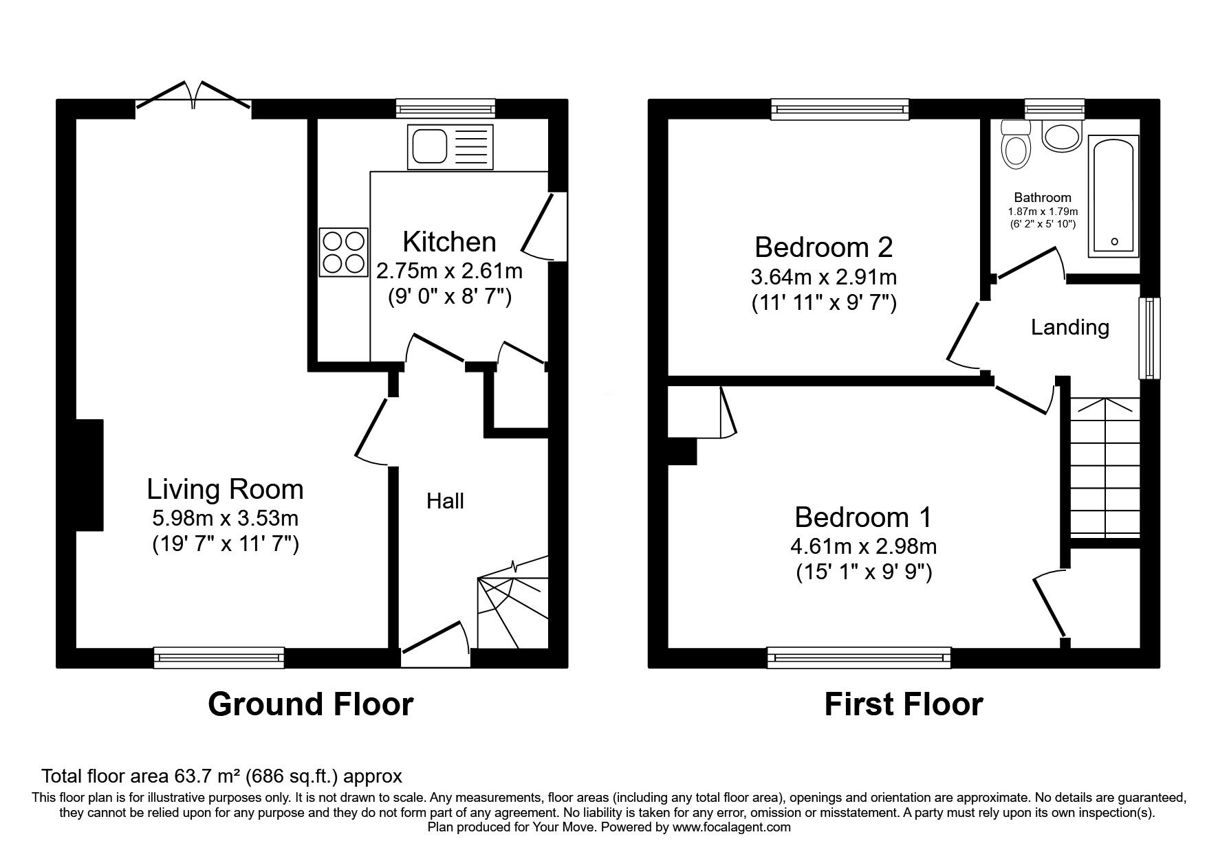 Floorplan of 2 bedroom Semi Detached House for sale, Redding Road, Redding, Stirlingshire, FK2